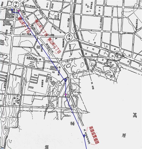 前往大正公園的路線,大致上從高雄縱貫道路,接開山町三丁目到一丁目。《臺南市區改正圖.jpg