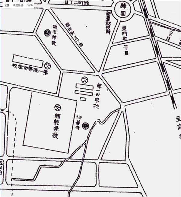 開山神社與台南師範學校之間的第一公學校,是進入開山町最重要標的。《臺南市內地圖1940》。.jpg